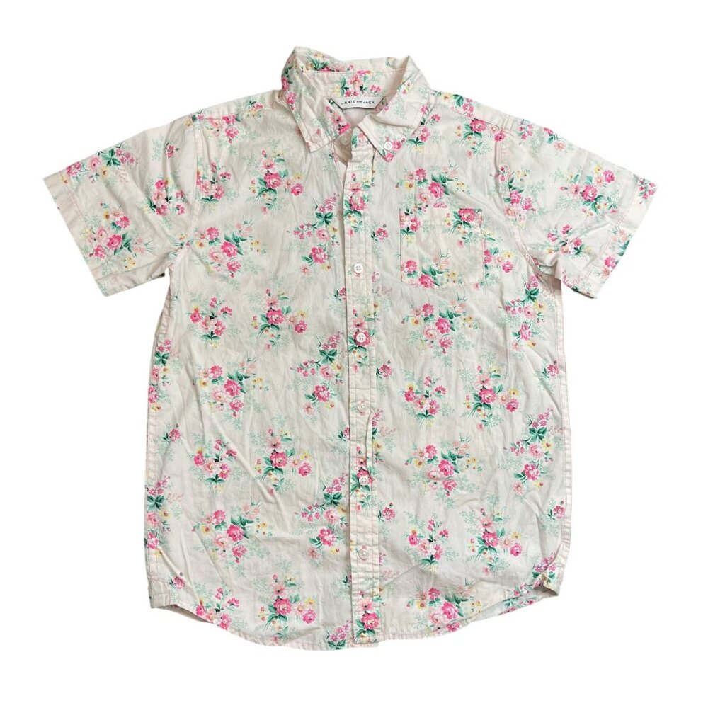 Janie and Jack Floral Poplin Shirt Boys Size 12‎ Button Down 100% Cotton Easter